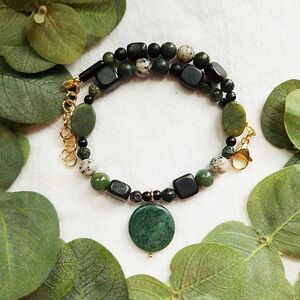 Nephrite Jade Stone Choker, Fairy Grunge Pendant Choker, Natural Boho Goth